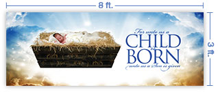 8x3 Horizontal Church Banner of A Child Is Born