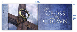 8x3 Horizontal Church Banner of Cross & Crown