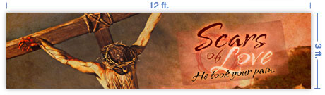 12x3 Horizontal Church Banner of Scars of Love