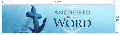 12x3 Horizontal Church Banner of Anchor Cross