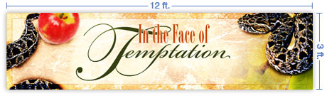 12x3 Horizontal Church Banner of Face of Temptation