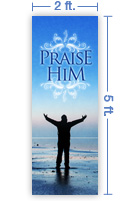 2x5 Vertical Church Banner of Praise Him - The Sea